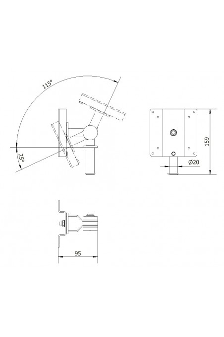 Soporte para monitor en acero inoxidable con eje de Ø20 mm., JB 27-00-00 por JB Medico