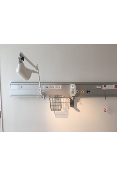 Slide clamp for medical lamps with ball clasp, Ø18mm hole, and plastic bush with bush hole Ø16mm. JB 216-00-16