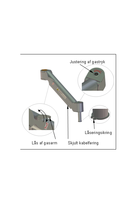 Gasarm 2-8 kg. rustfast stål med låsning af højde positionen,  JB 21-00-00, af JB Medico