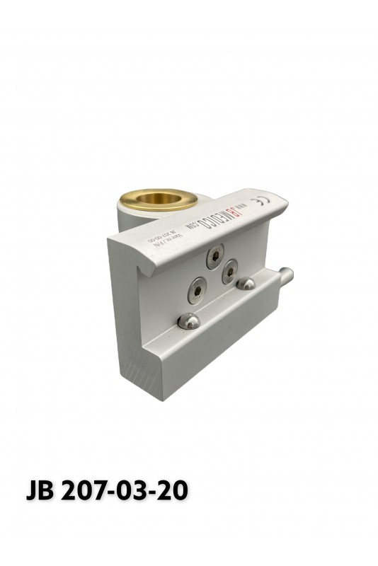 Rail Clamp, wide model with two-ball clasp with fixing device and brass bush, Ø20 mm. hole