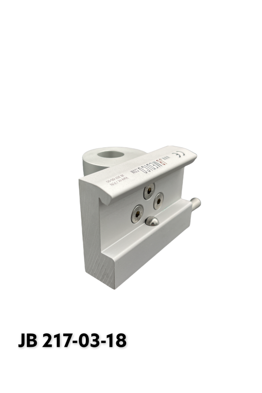 Rail Clamp, wide model with one-ball clasp and fixing device, Ø18 mm. hole