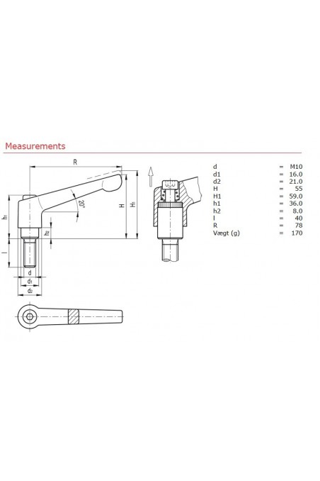 Låsehåndtag M10 x 40 mm, rustfast stål, JB 46-00-00 af Jb Medico