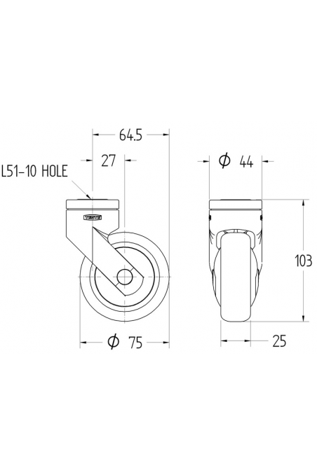 Swivel castors 75 mm. Stainless steel (Levina) Grey, 5220PJP075L51-10 7001 by JB Medico