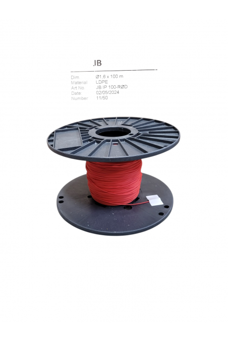 Pull cord, call cord, plastic spool 100 meters, red in LDPE plastic, JB IP 100-RED, by JB Medico