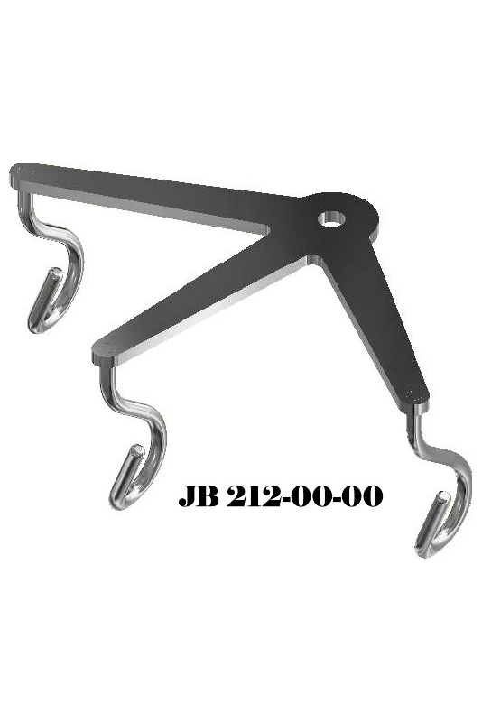 Bottle holder, three angled hooks for IV Pole, in stainless steel